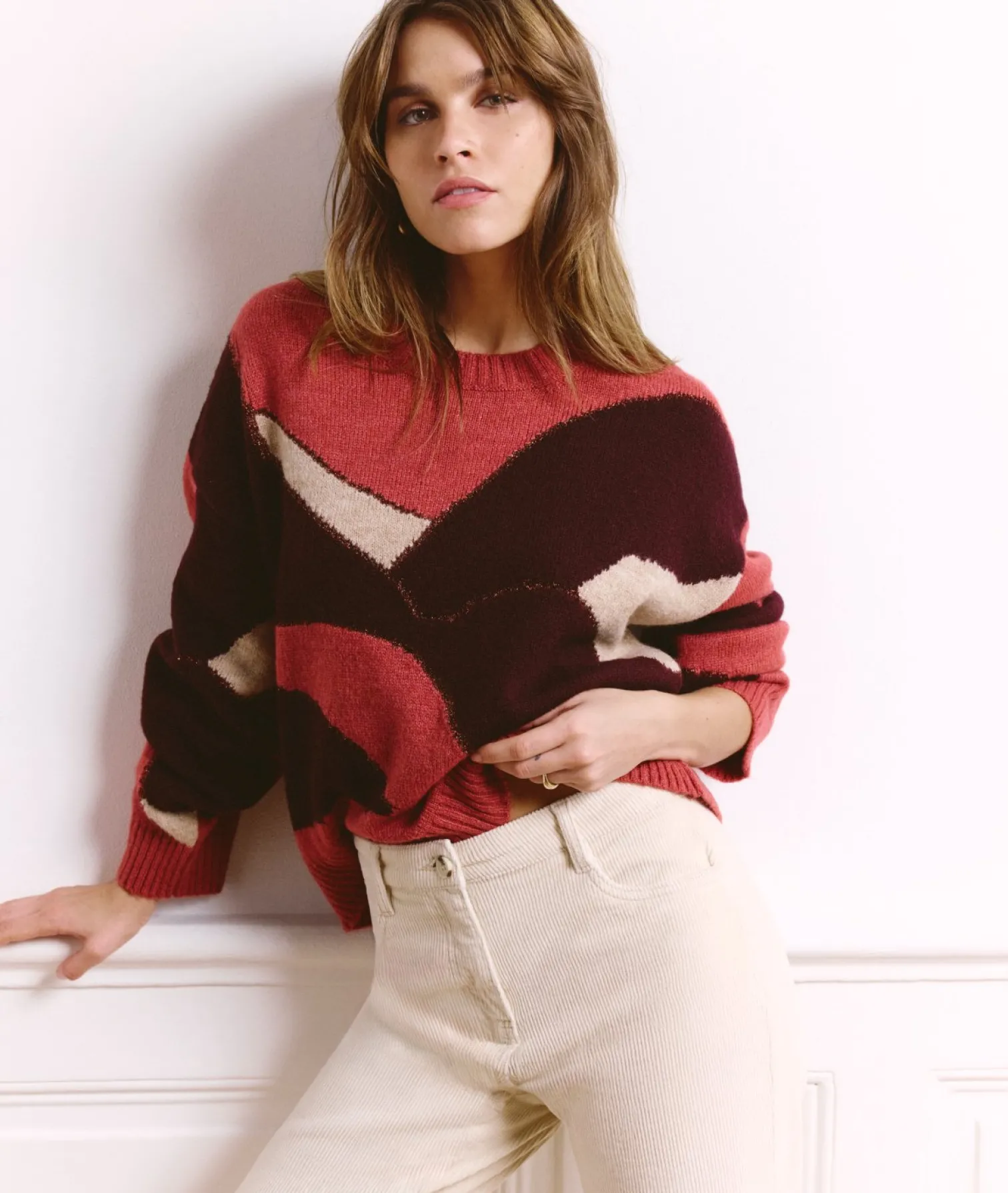 Etam Pull col rond à motifs BORDEAUXGRENAT Shop