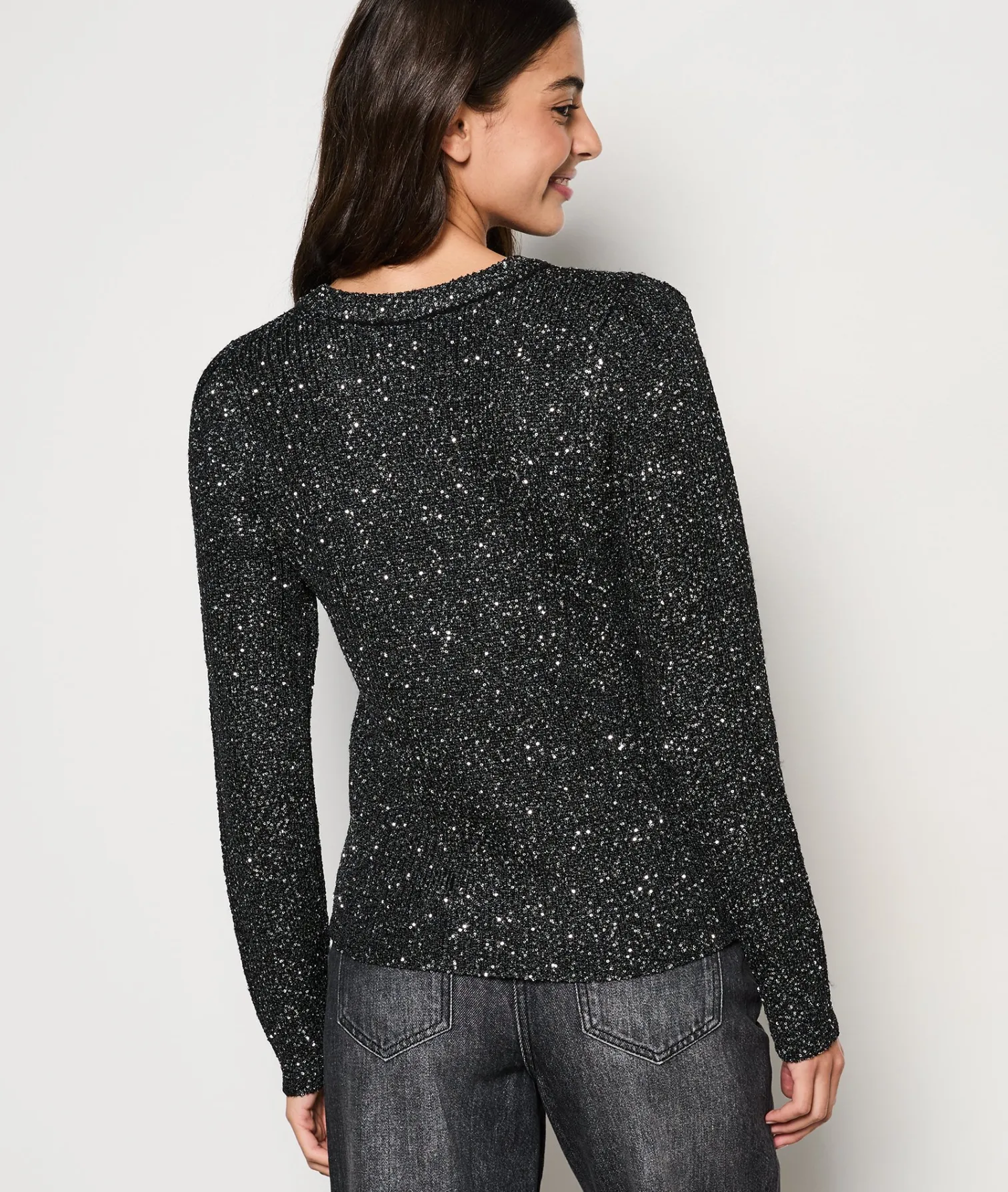 Etam Pull col rond à paillettes NOIR Flash Sale