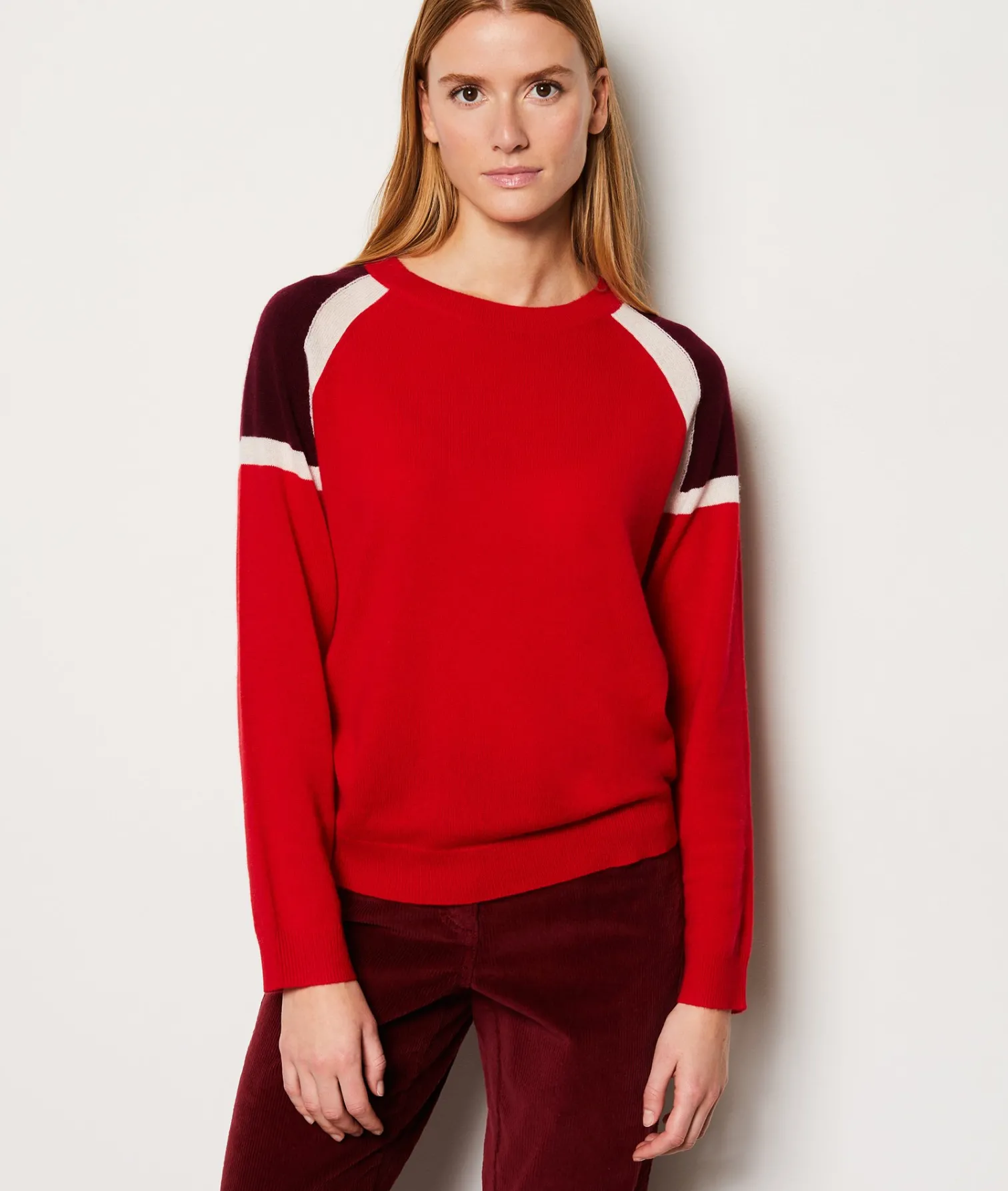 Etam Pull col rond cachemire patch épaules ROUGE Fashion