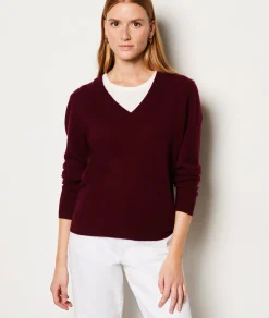 Etam Pull col V 100% cachemire BORDEAUXGRENAT Sale
