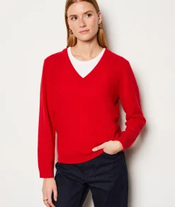 Etam Pull col V 100% cachemire ROUGE Flash Sale