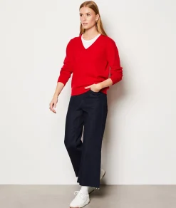 Etam Pull col V 100% cachemire ROUGE Flash Sale