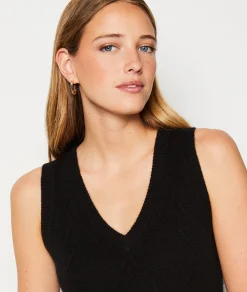 Etam Pull sans manches col V 100% cachemire NOIR Cheap
