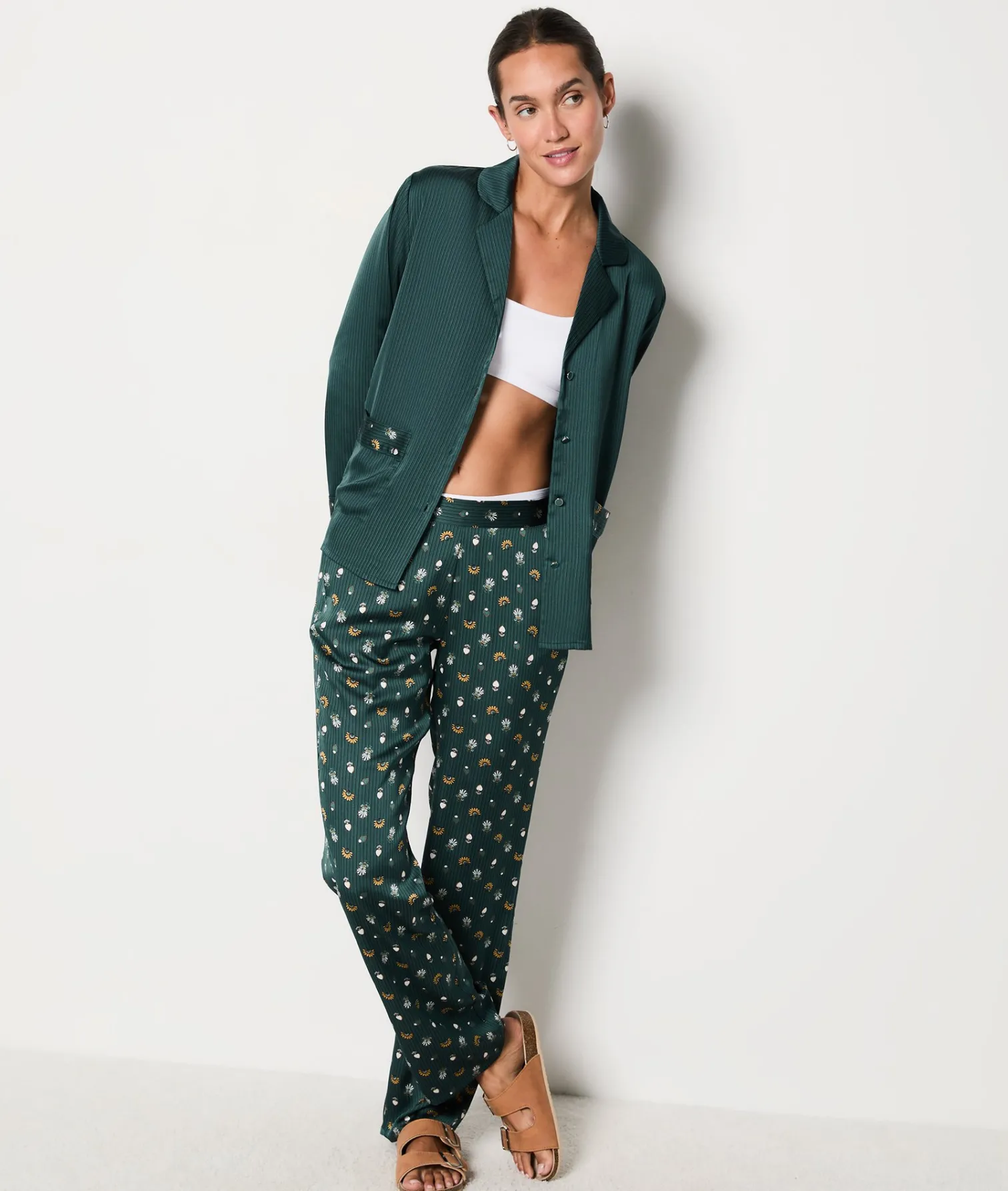 Etam Pyjama Shirt GREENBACKGROUNDPRINT New