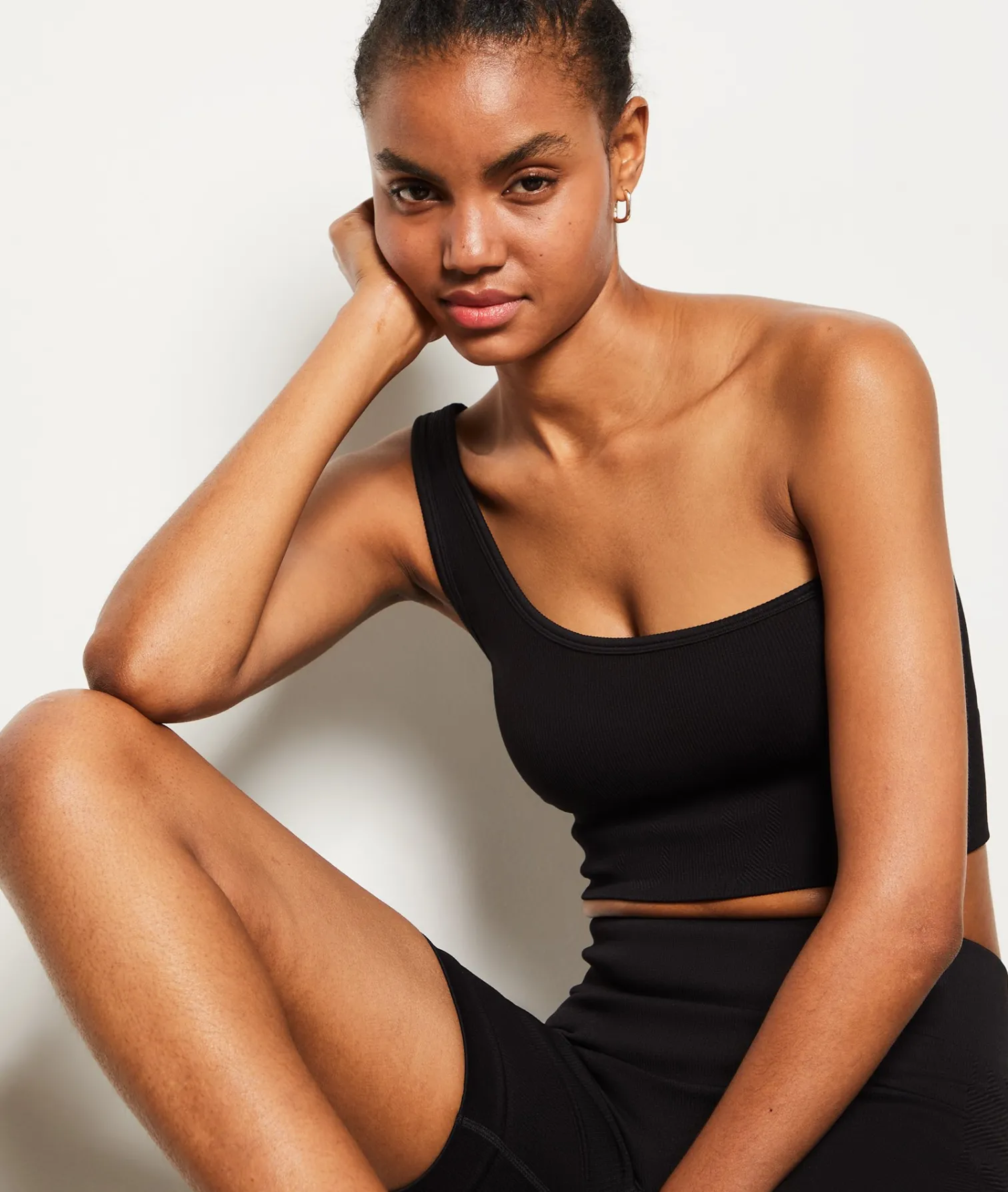 Etam Ribbed Asymmetric Bralette - Light Support BLACK Cheap
