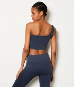 Etam Ribbed Asymmetric Bralette - Light Support BLUE New