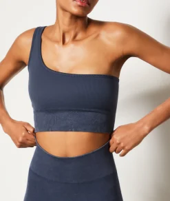 Etam Ribbed Asymmetric Bralette - Light Support BLUE New