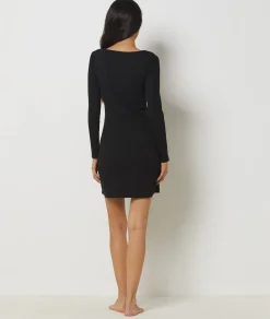 Etam Richelieu Ribbed Knit Nightshirt BLACK New