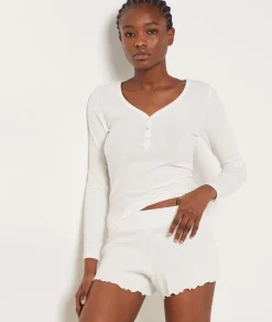 Etam Richelieu Ribbed Knit Pyjama Shorts WHITE Outlet