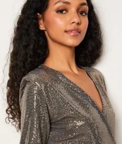 Etam Robe courte col V à sequins ARGENT Cheap