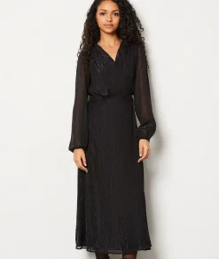 Etam Robe longue à paillettes NOIR Discount