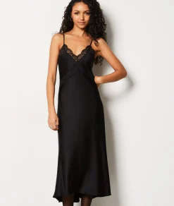 Etam Robe longue en satin décolleté en dentelle NOIR Cheap