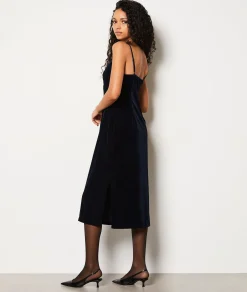 Etam Robe longue en velours décolleté en dentelle BLEUNUIT Store