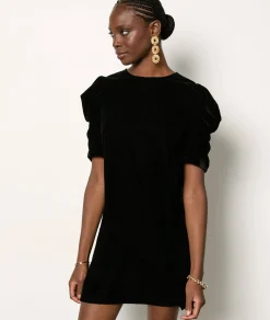 Etam Robe manches ballons en velours NOIR Flash Sale