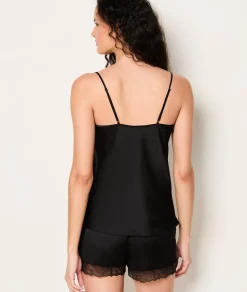 Etam Satin Camisole With Lace Details BLACK New
