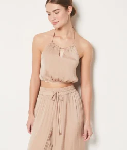 Etam Satin Cropped Camisole BEIGE Fashion