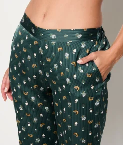 Etam Satin Patterned Pyjama Trousers GREENBACKGROUNDPRINT Fashion
