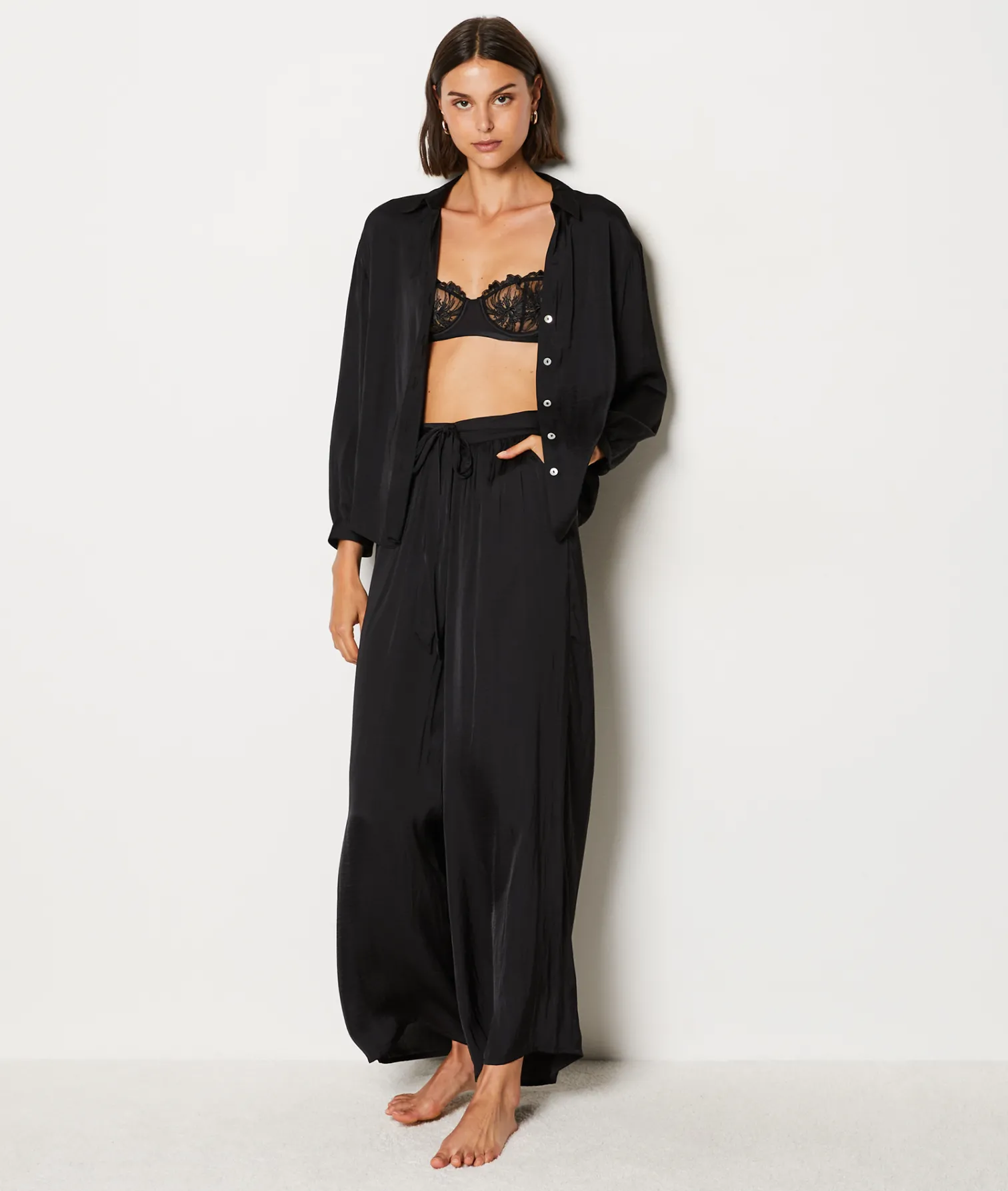 Etam Satin Pyjama Shirt BLACK Discount