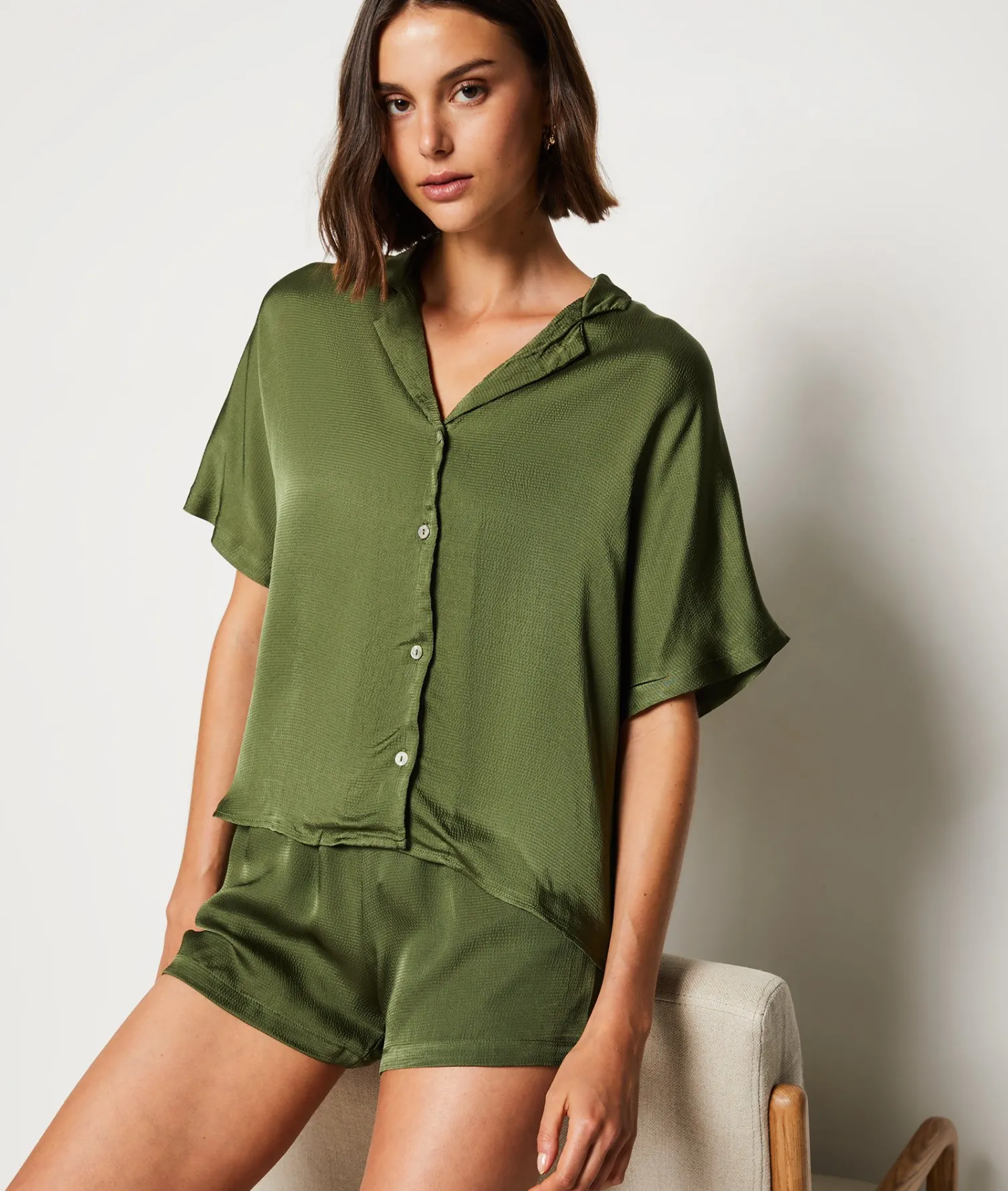 Etam Satin Pyjama Shorts KHAKI Store