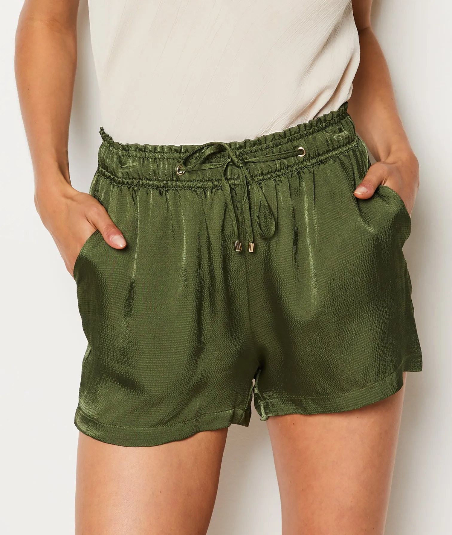 Etam Satin Pyjama Shorts KHAKI Store