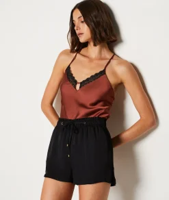 Etam Satin Pyjama Shorts BLACK Best Sale