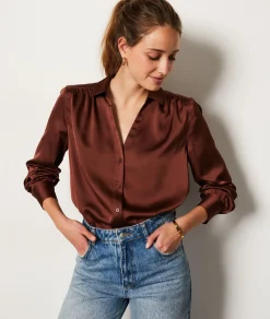 Etam Satin Shirt CHOCOLATE Online