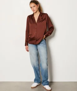 Etam Satin Shirt CHOCOLATE Online