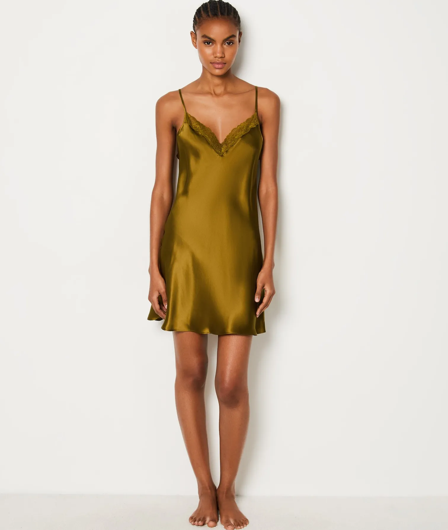 Etam Short Satin Nightdress with Lace Neckline CUIVRE Shop