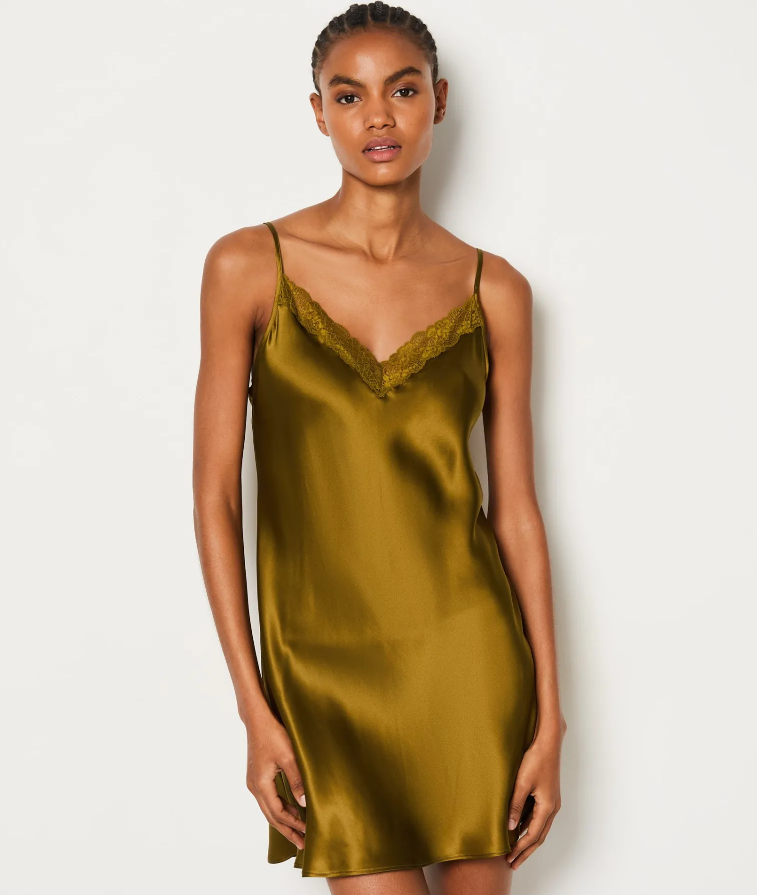 Etam Short Satin Nightdress with Lace Neckline CUIVRE Shop