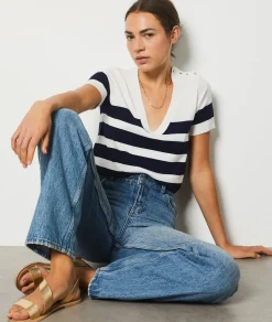Etam Short-sleeved Breton Sweater WHITEIMPFD Fashion