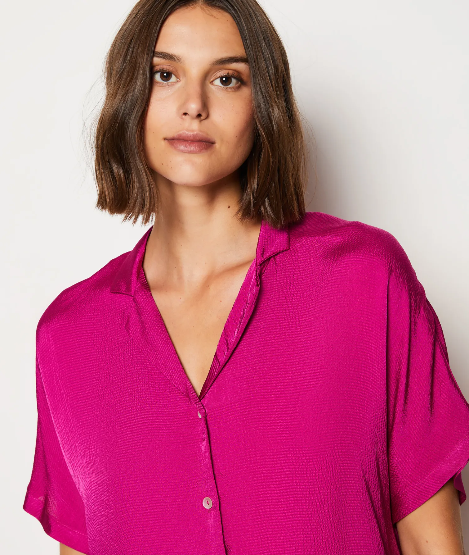 Etam Short-sleeved Satin Pyjama Shirt ORCHIDEE Cheap