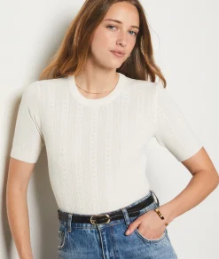 Etam Short-sleeved sweater with openwork details ECRU Discount