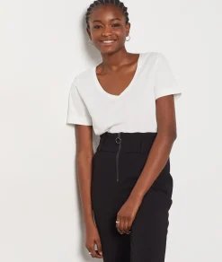 Etam Short-sleeved T-shirt 100% Cotton ECRU Flash Sale