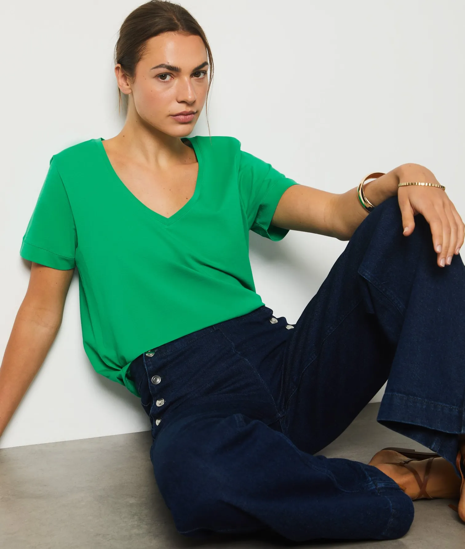 Etam Short-sleeved T-shirt 100% Cotton NILEGREEN Sale