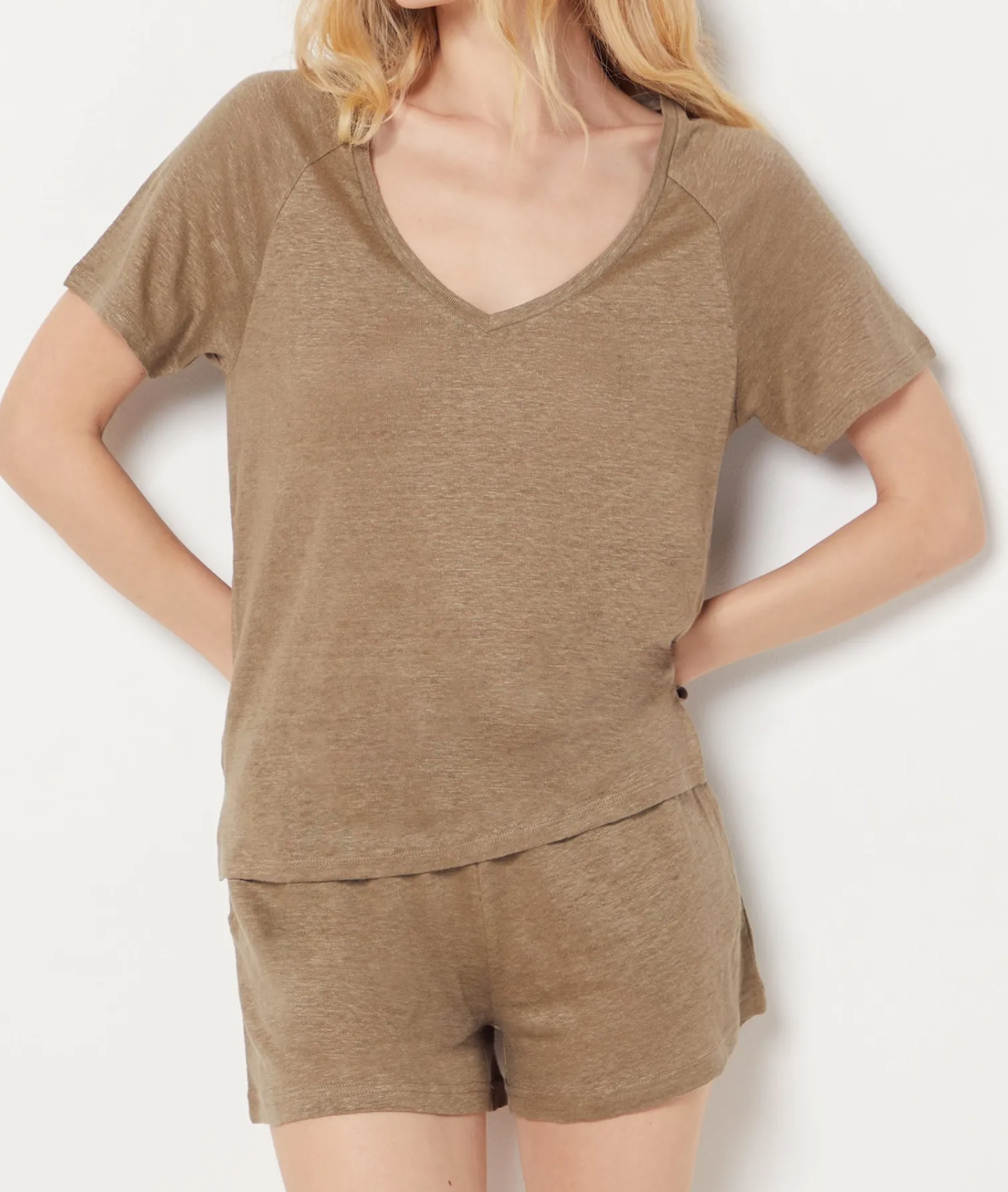Etam Short-sleeved T-shirt 100% linen KHAKI Online