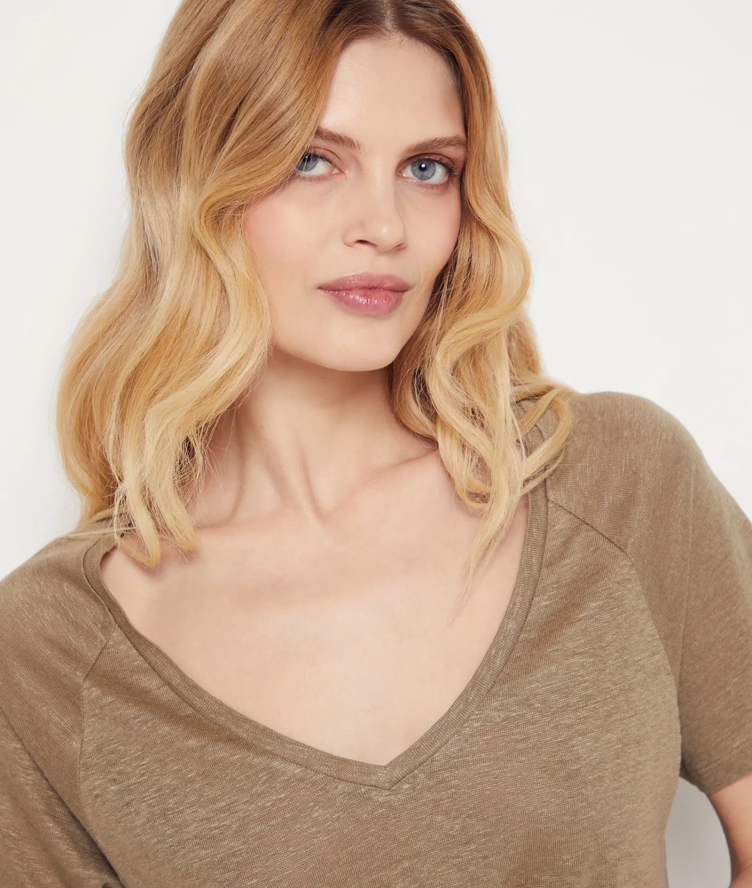 Etam Short-sleeved T-shirt 100% linen KHAKI Online
