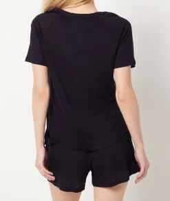Etam Short-sleeved T-shirt 100% linen BLACK Flash Sale