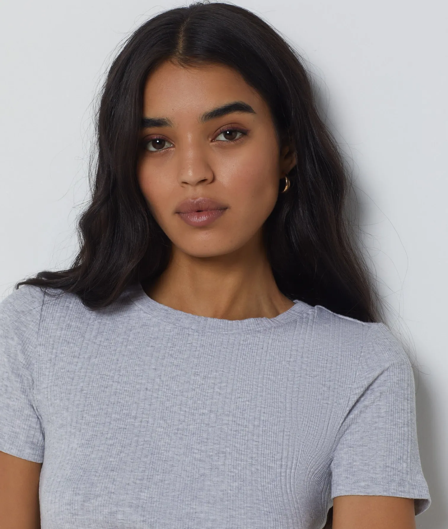 Etam Short-sleeved T-shirt in Richelieu ribbed knit. LIGHTGREY Sale