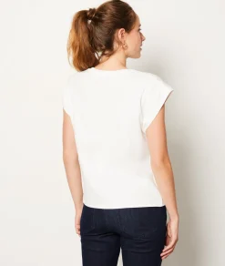 Etam Short-sleeved T-shirt with rhinestone detail ECRU Outlet