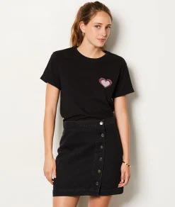 Etam Short-sleeved T-shirt with heart detail BLACK Clearance