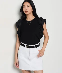 Etam Short-sleeved T-shirt with ruffles BLACK Discount