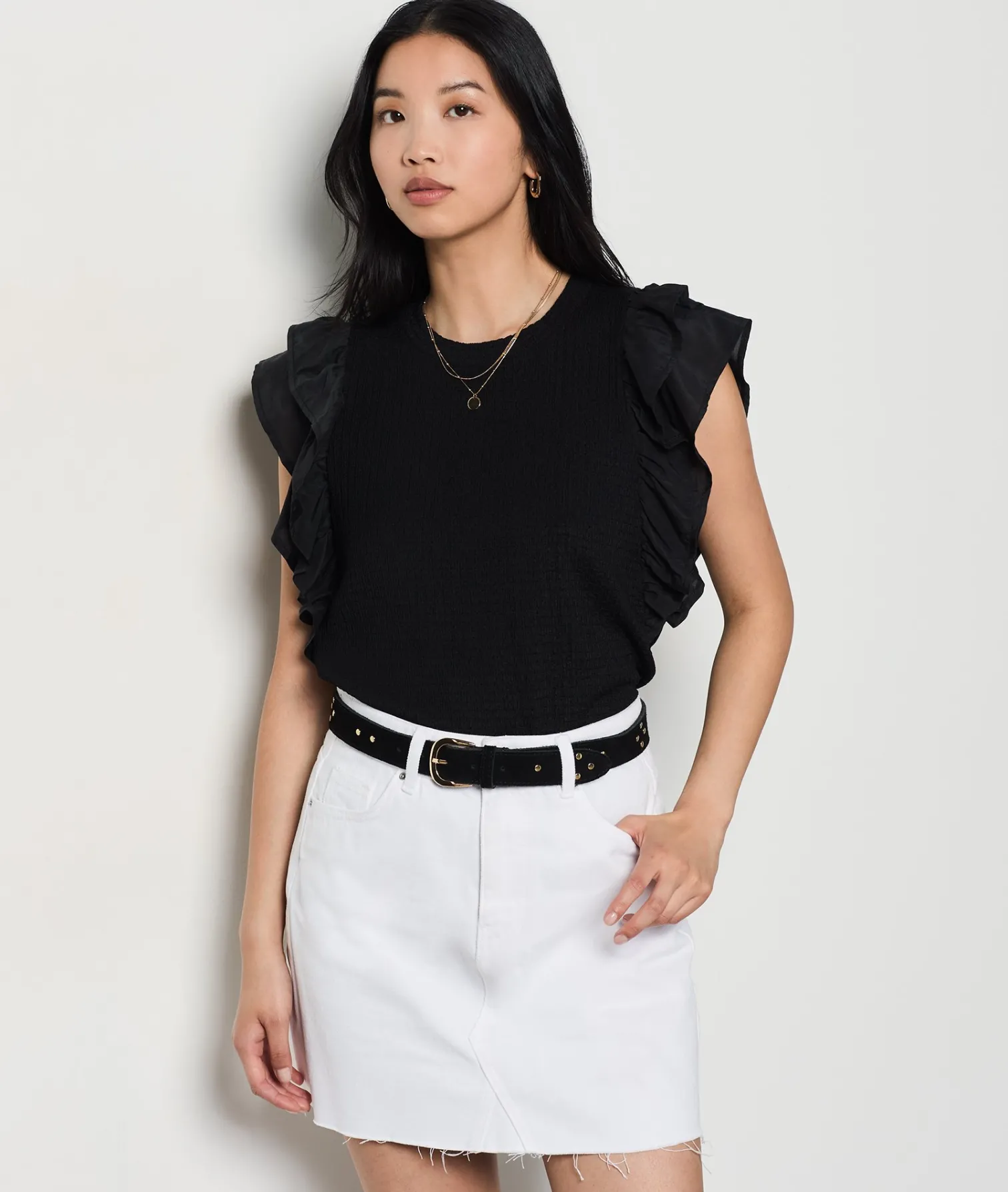 Etam Short-sleeved T-shirt with ruffles BLACK Discount