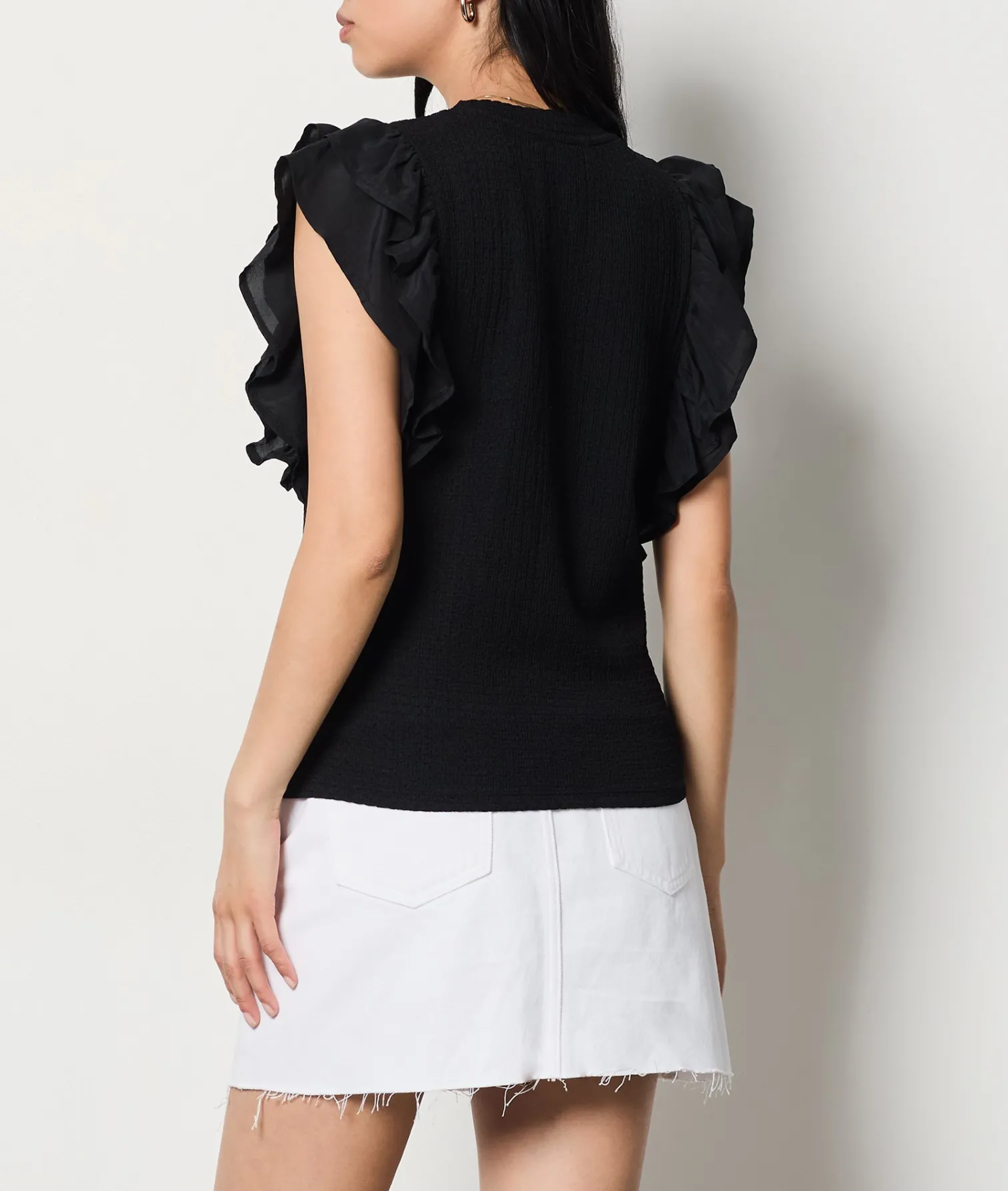 Etam Short-sleeved T-shirt with ruffles BLACK Discount