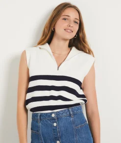 Etam Sleeveless Breton Sweater ECRU Cheap