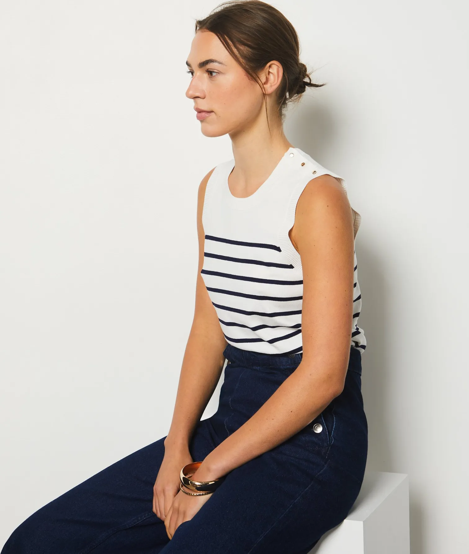 Etam Sleeveless Breton Sweater ECRU Best Sale
