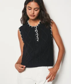 Etam Sleeveless Buttoned Sweater BLACK Sale