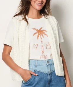 Etam Sleeveless Openwork Cardigan ECRU New