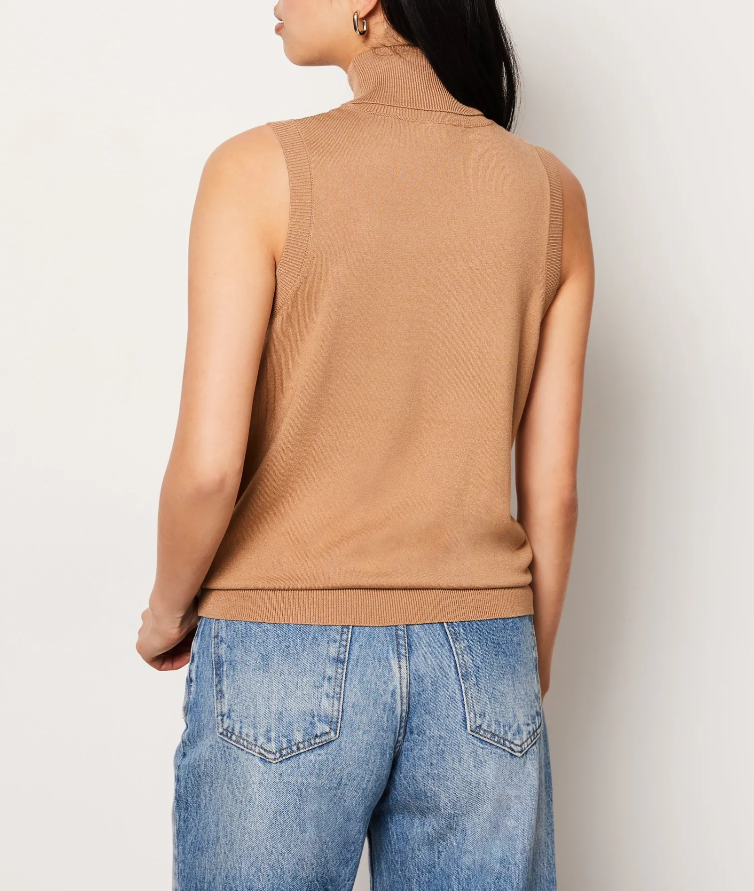 Etam Sleeveless Turtleneck Sweater BEIGE New