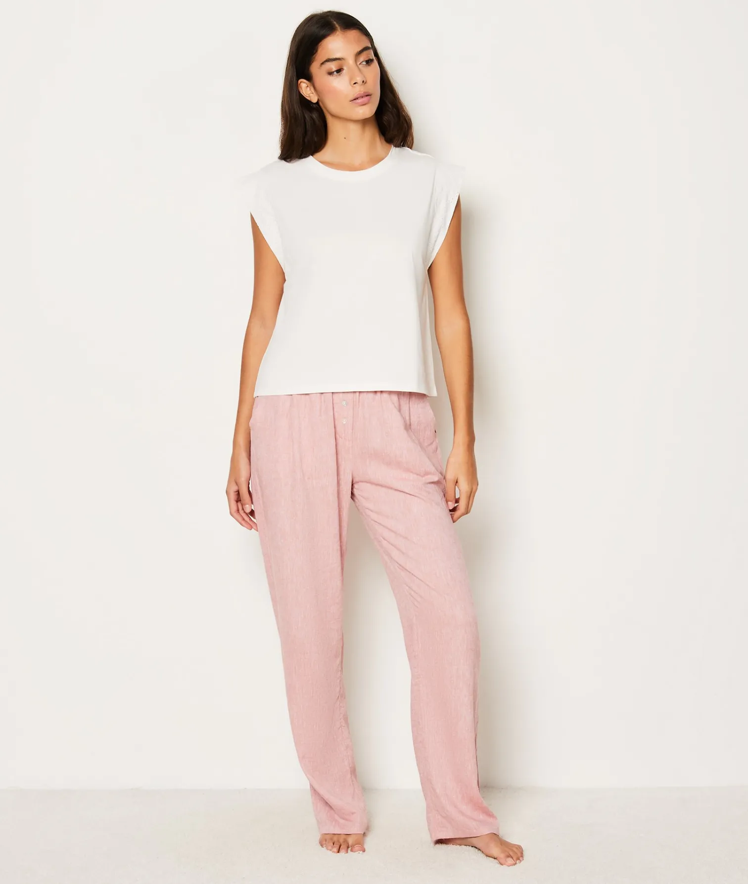 Etam Straight Leg Linen Pyjama Trousers ROSEPOUDRE Sale