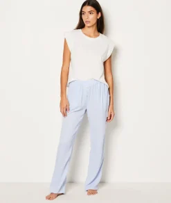 Etam Straight Leg Linen Pyjama Trousers BLEU Shop